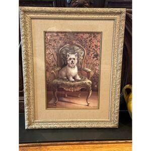 Large Framed Westie on Victorian chair print